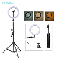 PYNSSEU 26cm lampa pierścieniowa LED z 1.1/1.6/2.0M świecący pierścień stojak ściemniania 10 "Selfie lampa pierścieniowa z klips do telefonu do makijażu Youtube 1